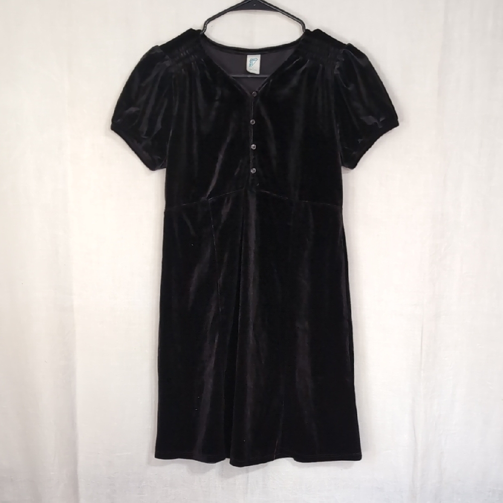 Thereabouts Black Velour Quarter Button Shirt Dress Size Large